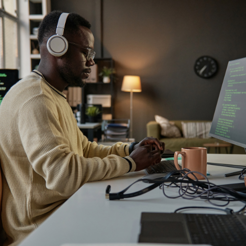 An experienced British tester doing some software tests and AI automate tests